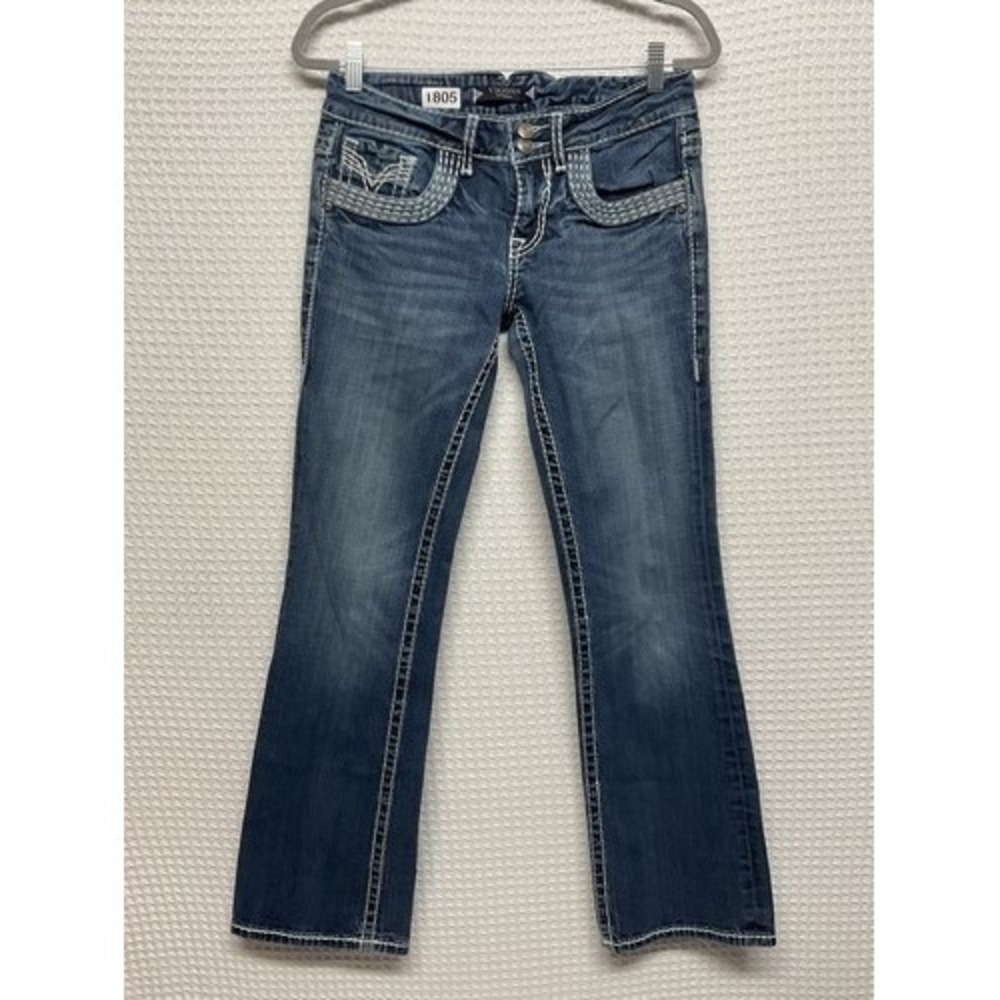 Vigoss‎ The Dublin Boot Cut Blue Zip Embroidered Jagger Jeans Women 28x31 Chine